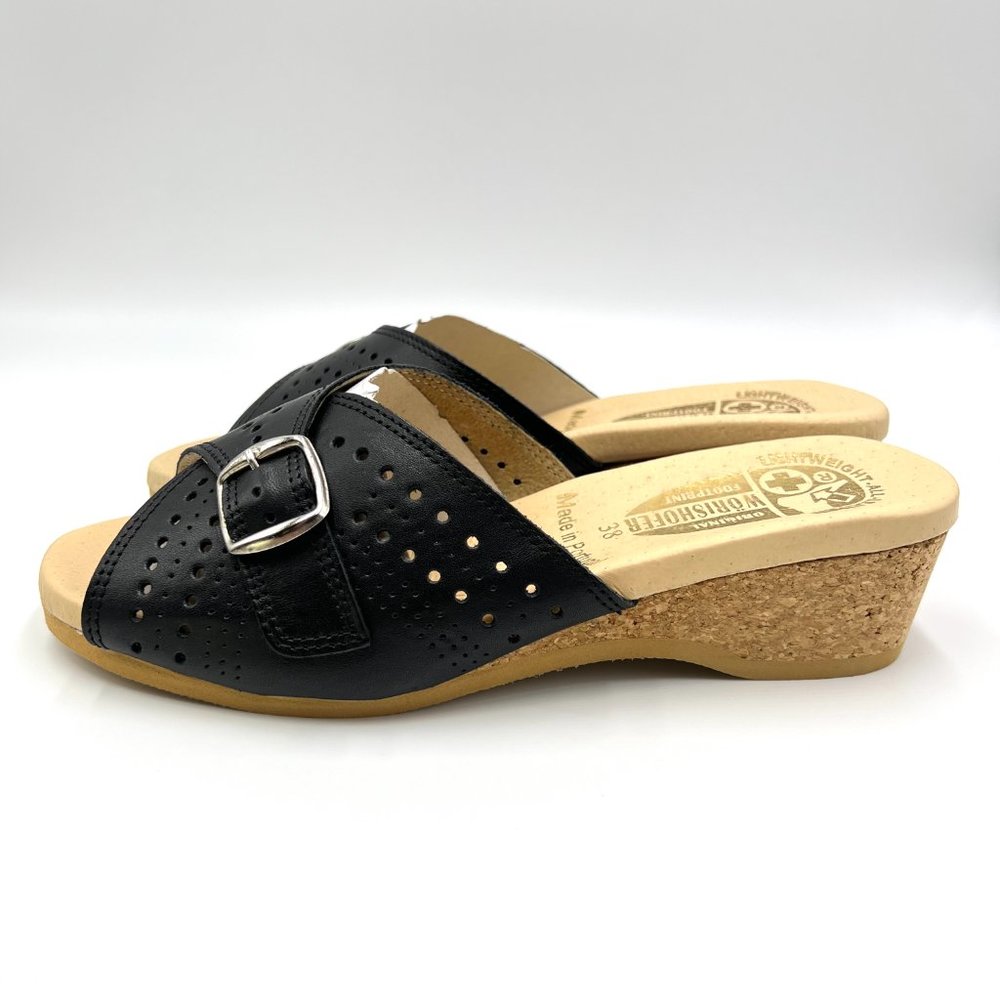 Worishofer Womens 251 Black Leather Slides Wedges Sandals Shoes 38 EU 7.5 - 8 US - Picture 6 of 15